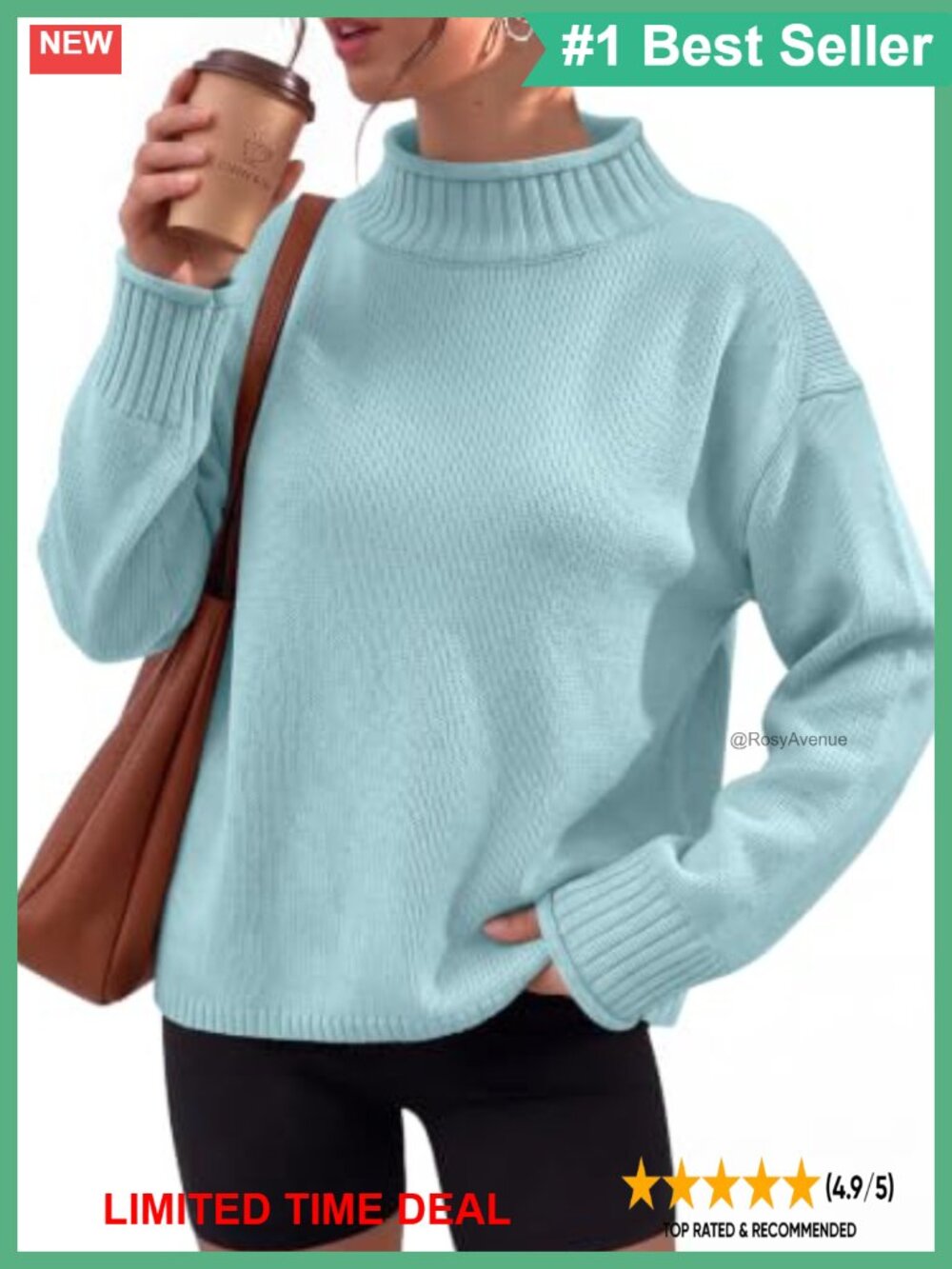 Wool Blend Oversized Chunky Turtleneck Mock Neck Pullover Sweater